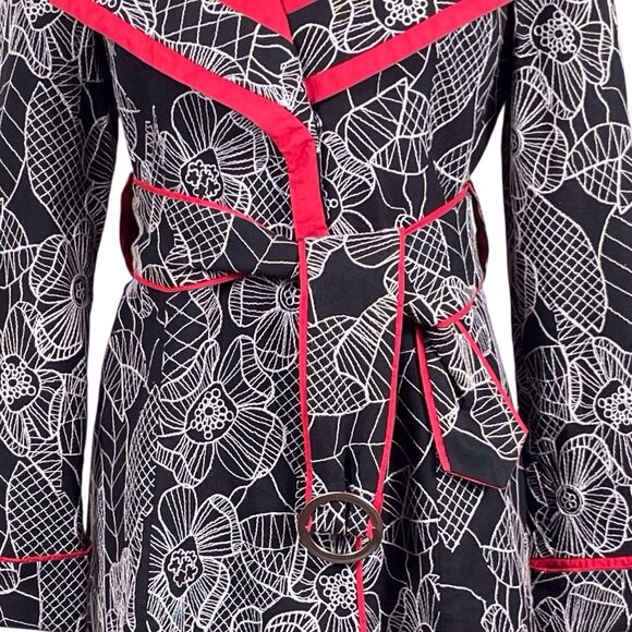 AN REN Wearable Art Floral Long Coat Black Red Size Medium Statement Jacket - Picture 5 of 16